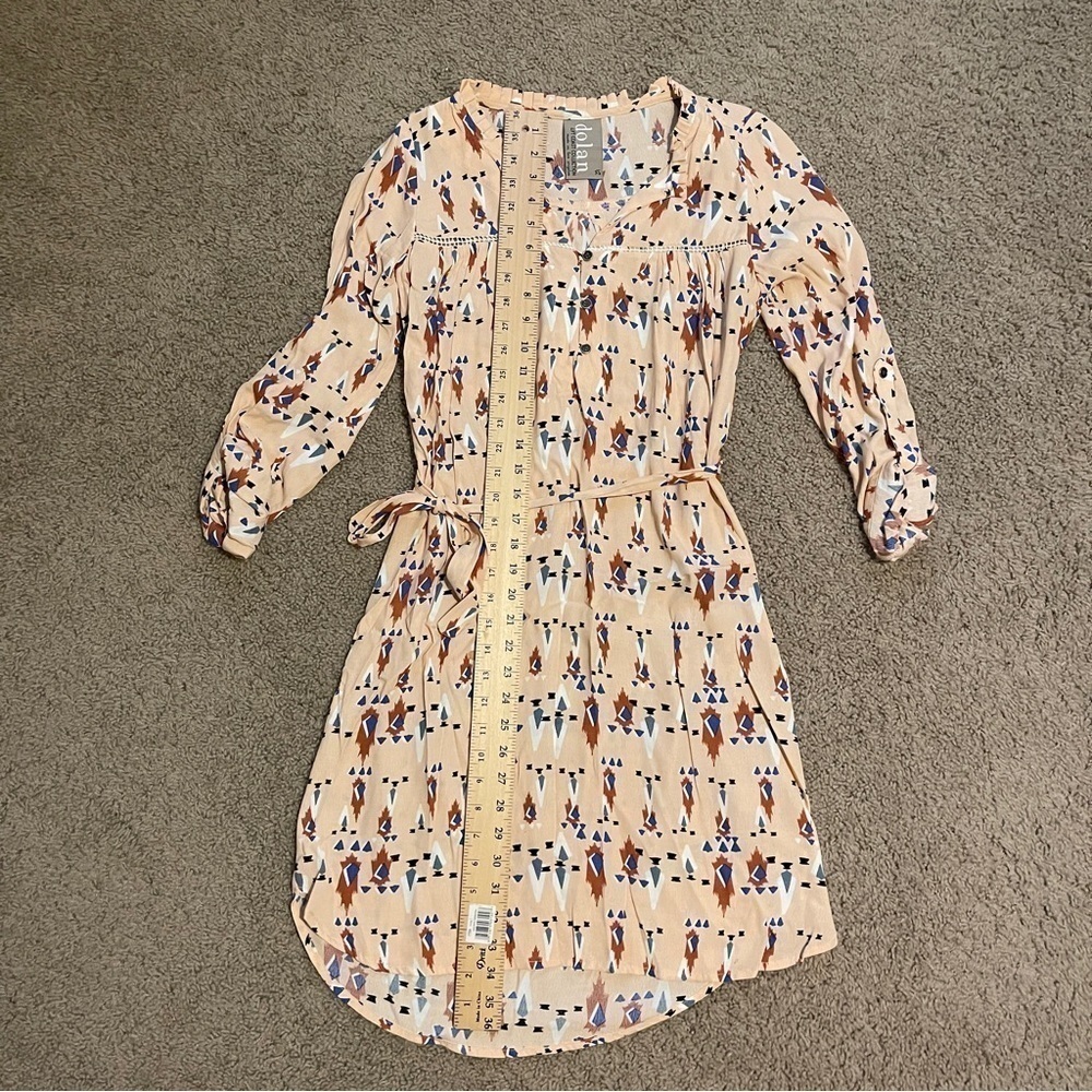 Dolan Dress Womens XS Peach Aztec Belted Roll Tab Sleeve - Picture 5 of 8